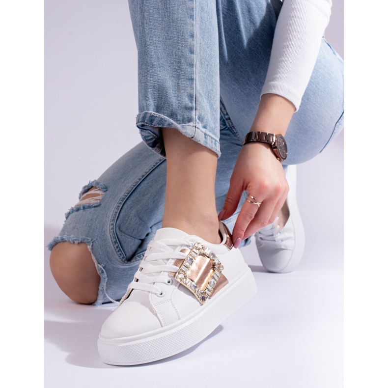 Sneakers bianche da donna con inserto Shelovet dorato bianco 1