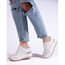 Sneakers da donna Shelovet color crema con zeppa beige 2