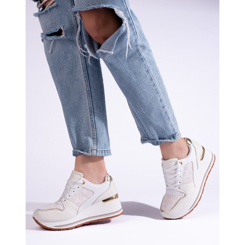 Sneakers da donna Shelovet color crema con zeppa beige 2