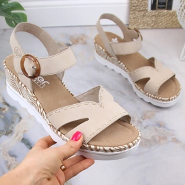 Comodi sandali con zeppa da donna beige Rieker 67173-60 1