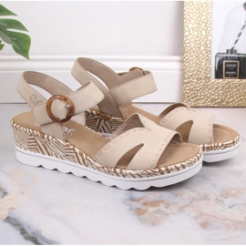 Comodi sandali con zeppa da donna beige Rieker 67173-60 2