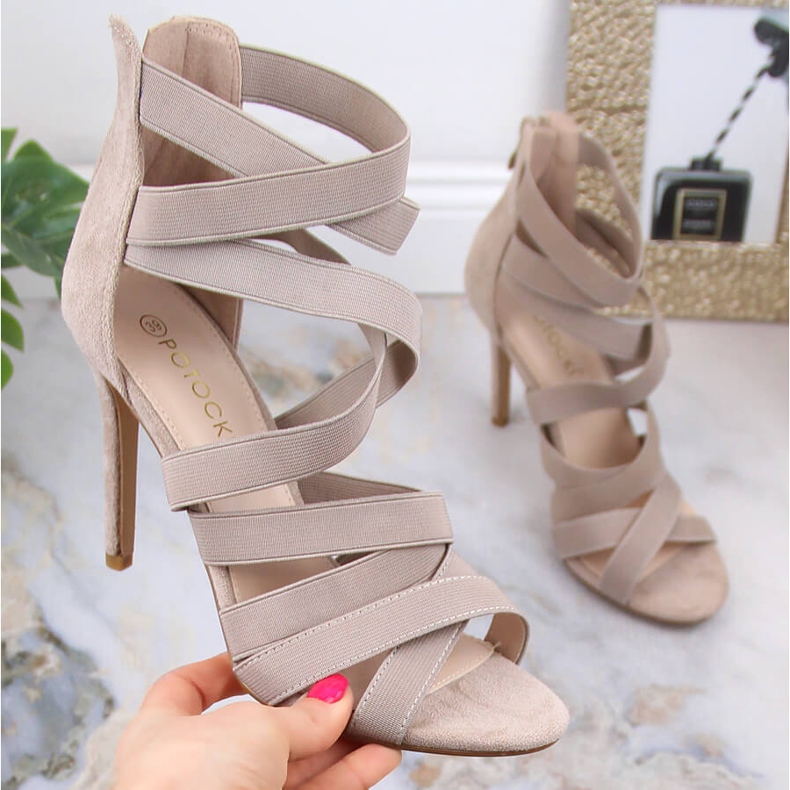 Sandali tacco alto da donna in camoscio beige Potocki LE20016 1