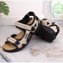Comodi sandali sportivi da donna con velcro beige Rieker 64582-60 1