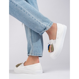 Slip-on Shelovet in camoscio bianco con frange bianca 2