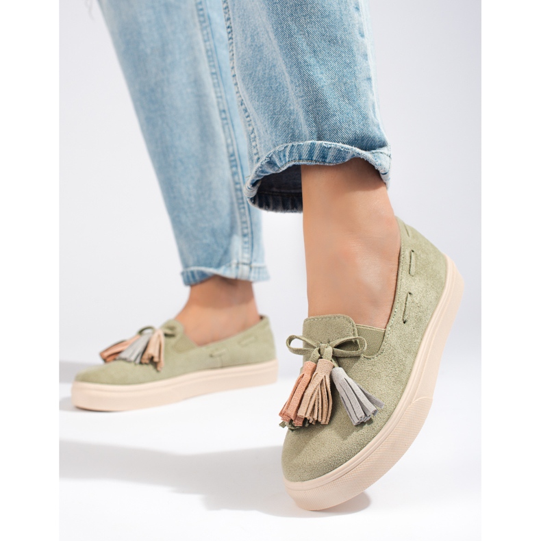 Slip On con frange in camoscio verde Shelovet 2