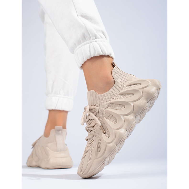 Sneakers da donna Shelovet in tessuto beige 2