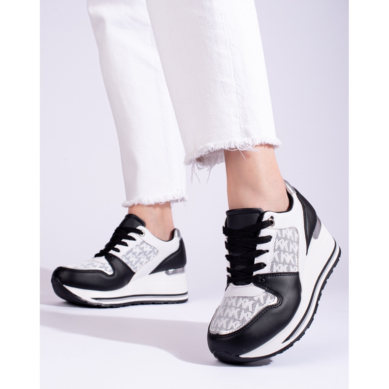 Sneakers con zeppa da donna Shelovet bianche e nere nero 1