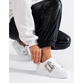 Sneakers bianche da donna con inserto Shelovet argento bianca 1