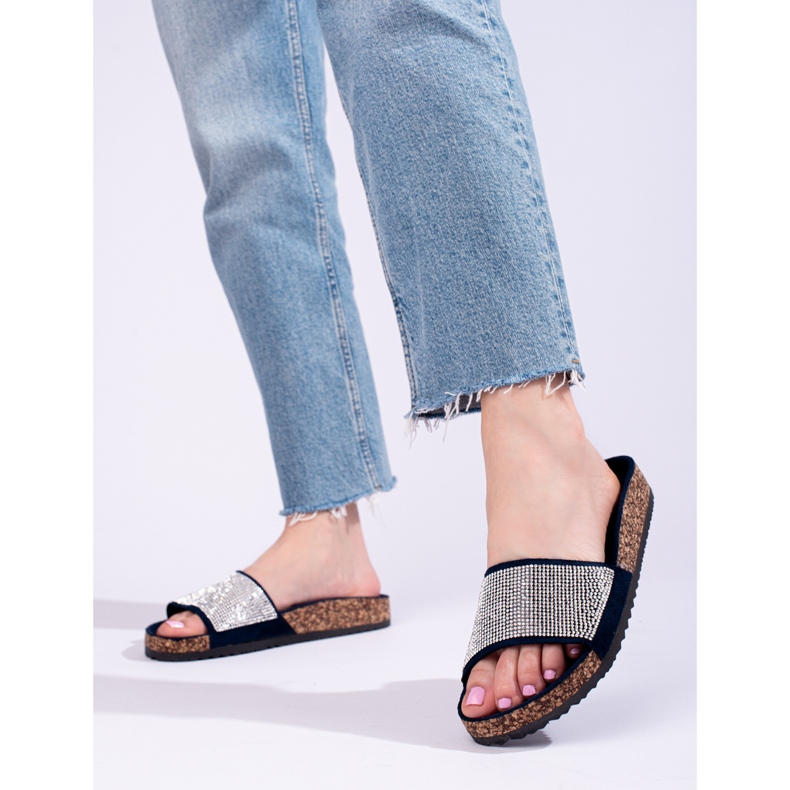 Infradito Shelovet in sughero blu navy con zirconi 1