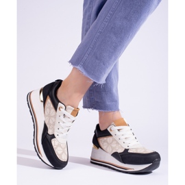 Sneakers da donna con zeppa Shelovet nere e beige nero 1