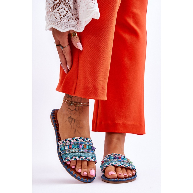 Pantofole impreziosite blu Bellisa da donna 1