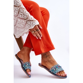 Pantofole impreziosite blu Bellisa da donna 2