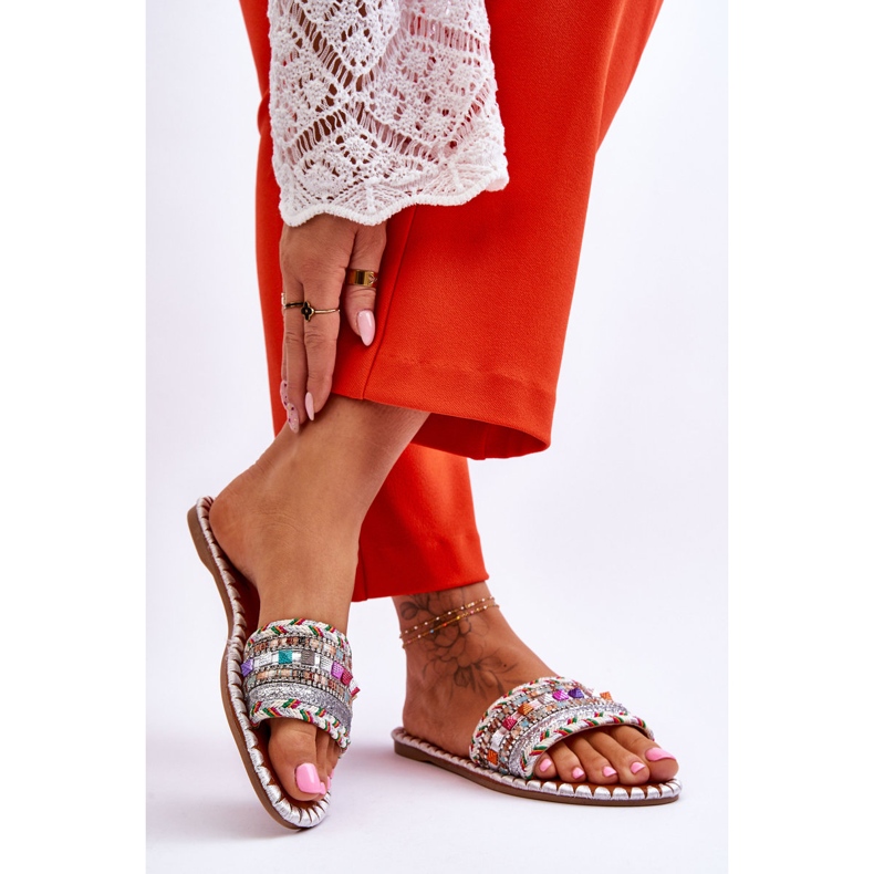 Sandali Decorati Donna Bianco Bellisa argento 2