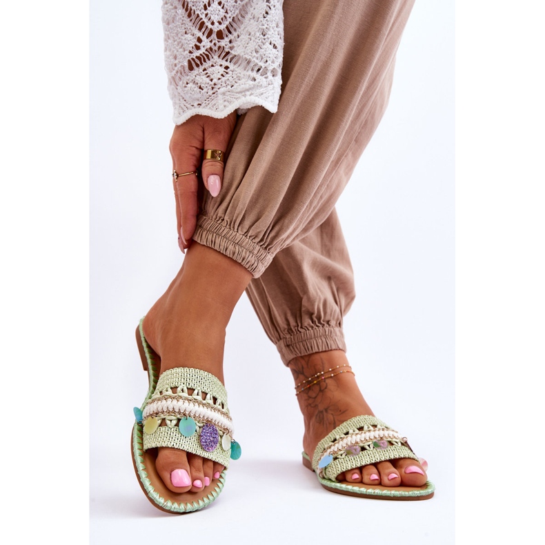 PS1 Pantofole Donna Intrecciate Decorate Verde Millano 2