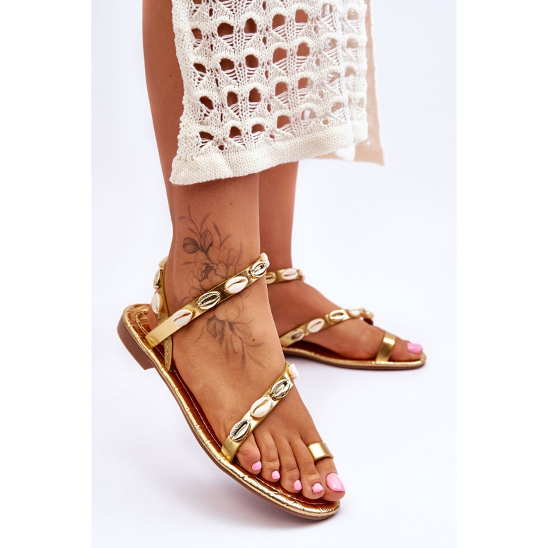 Sandali da donna con conchiglie decorative Golden Verdem d'oro 1