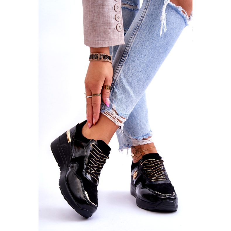 S.Barski Scarpe Sportive Con Zeppa In Pelle Da Donna Nere Rebeca nero 2