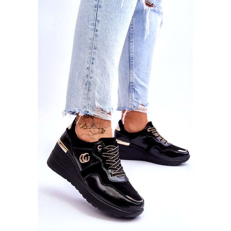 S.Barski Scarpe Sportive Con Zeppa In Pelle Da Donna Nere Rebeca nero 3