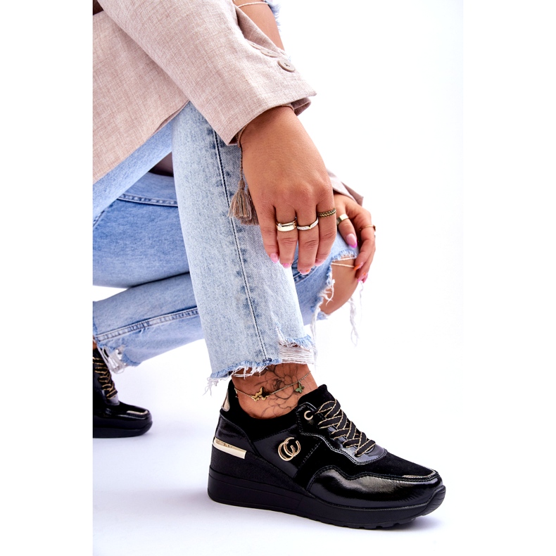 S.Barski Scarpe Sportive Con Zeppa In Pelle Da Donna Nere Rebeca nero 6