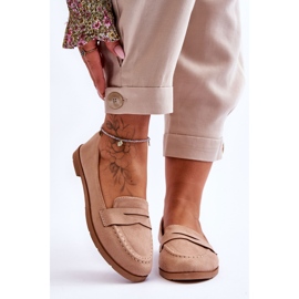 PS1 Comodi Mocassini Da Donna In Pelle Scamosciata Beige Scuro Lucca 1