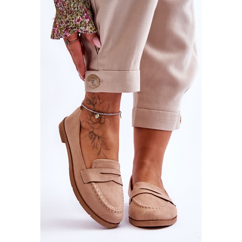 PS1 Comodi Mocassini Da Donna In Pelle Scamosciata Beige Scuro Lucca 1