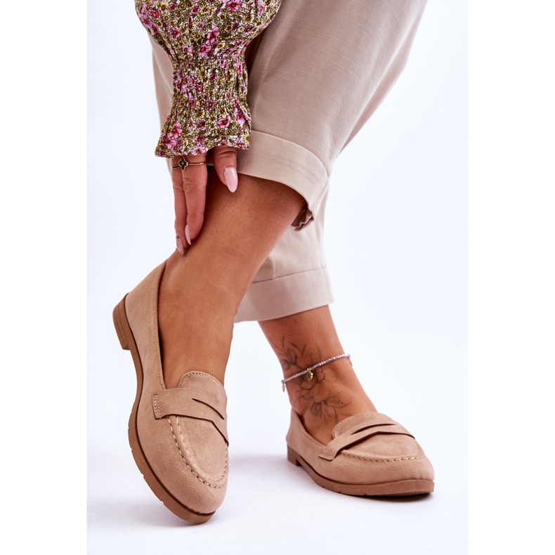PS1 Comodi Mocassini Da Donna In Pelle Scamosciata Beige Scuro Lucca 2