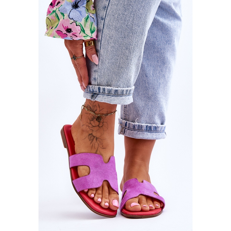 PS1 Pantofole Classiche Da Donna In Pelle Scamosciata Viola Evana 1