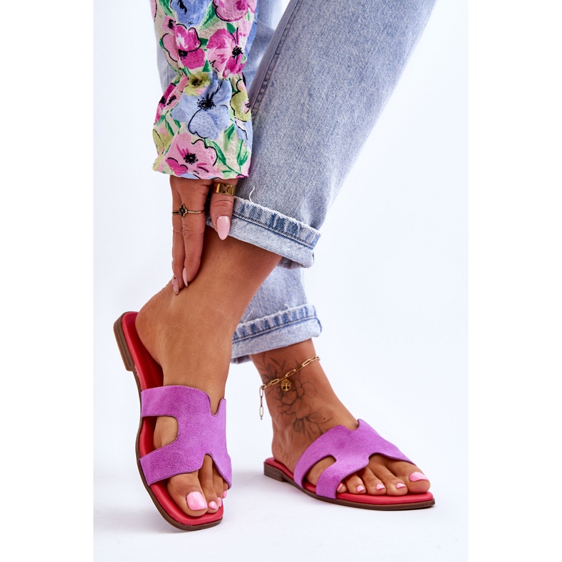 PS1 Pantofole Classiche Da Donna In Pelle Scamosciata Viola Evana 2