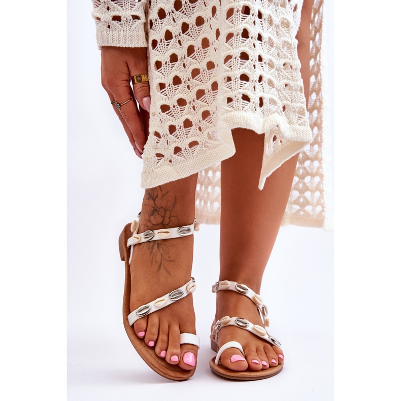 PS1 Sandali Donna Con Conchiglie Decorative Bianco-Beige Verdem bianca 1