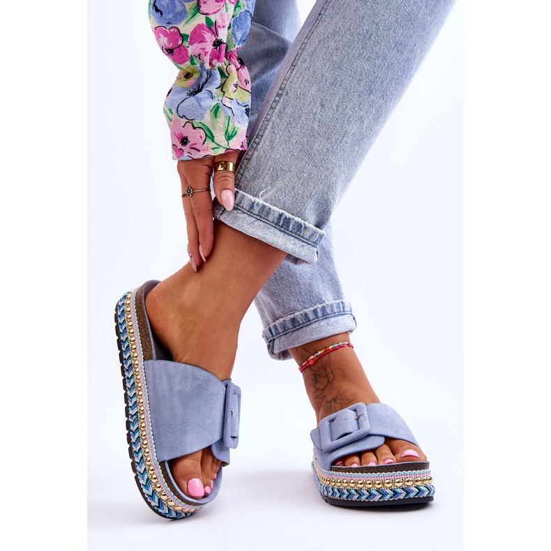 PS1 Pantofole con plateau impreziosite Joyce blu da donna 2