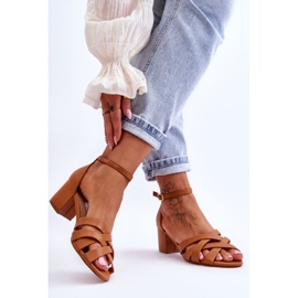 PS1 Comodi sandali con tacco basso Camel Camelia marrone 2
