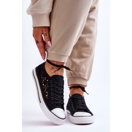 Sneakers da donna in tessuto e pizzo nere Fergo nero 1