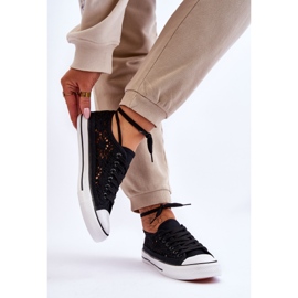 Sneakers da donna in tessuto e pizzo nere Fergo nero 2