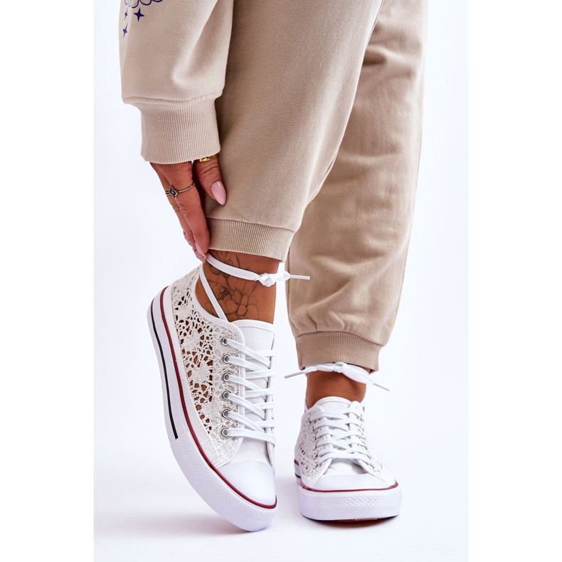 Sneakers da donna in tessuto e pizzo Bianco Fergo bianca 1