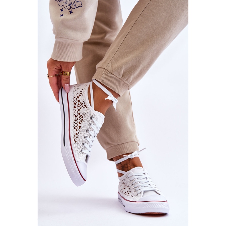 Sneakers da donna in tessuto e pizzo Bianco Fergo bianca 2