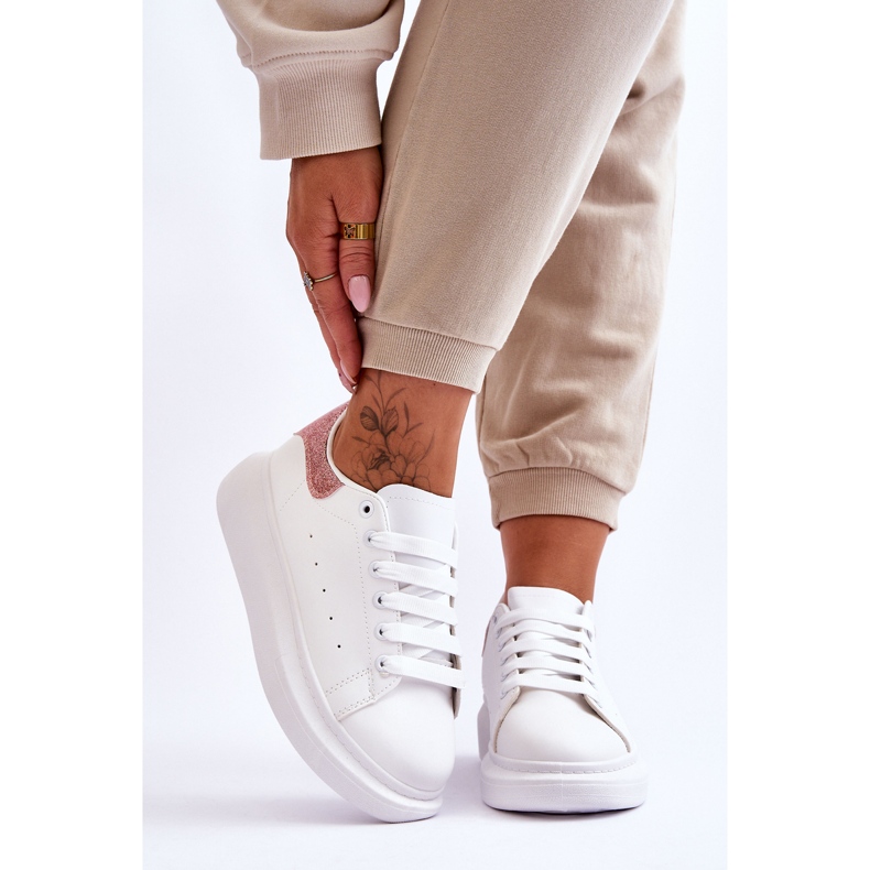 Scarpe Sportive Donna Su Plateau Glitterato Bianco-Rosa Eliso 1