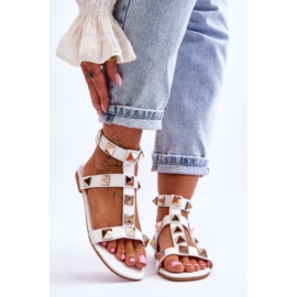 Sandali Donna In Pelle Con Borchie Grosse Mishigan Bianco 1