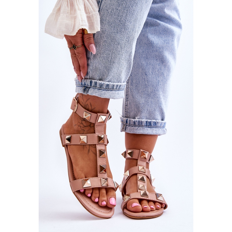 Sandali da donna in pelle con borchie grosse Nude Mishigan rosa 1
