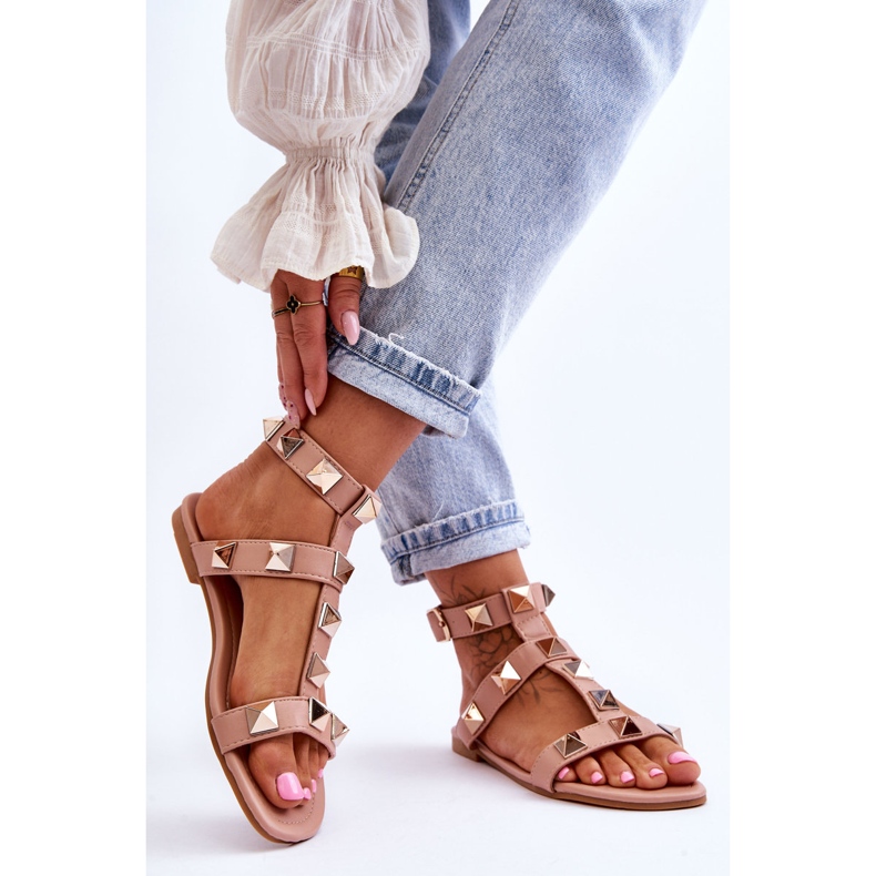 Sandali da donna in pelle con borchie grosse Nude Mishigan rosa 2