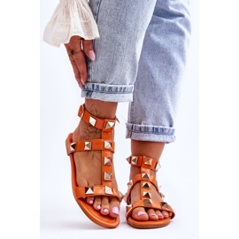 Sandali Donna In Pelle Con Borchie Grandi Arancio Mishigan arancia 1