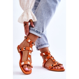 Sandali Donna In Pelle Con Borchie Grandi Arancio Mishigan arancia 2