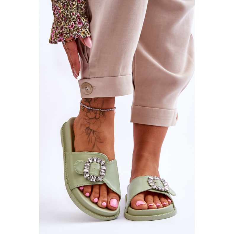 Pantofole Platform Da Donna Con Decorazione Beneca Verde 1