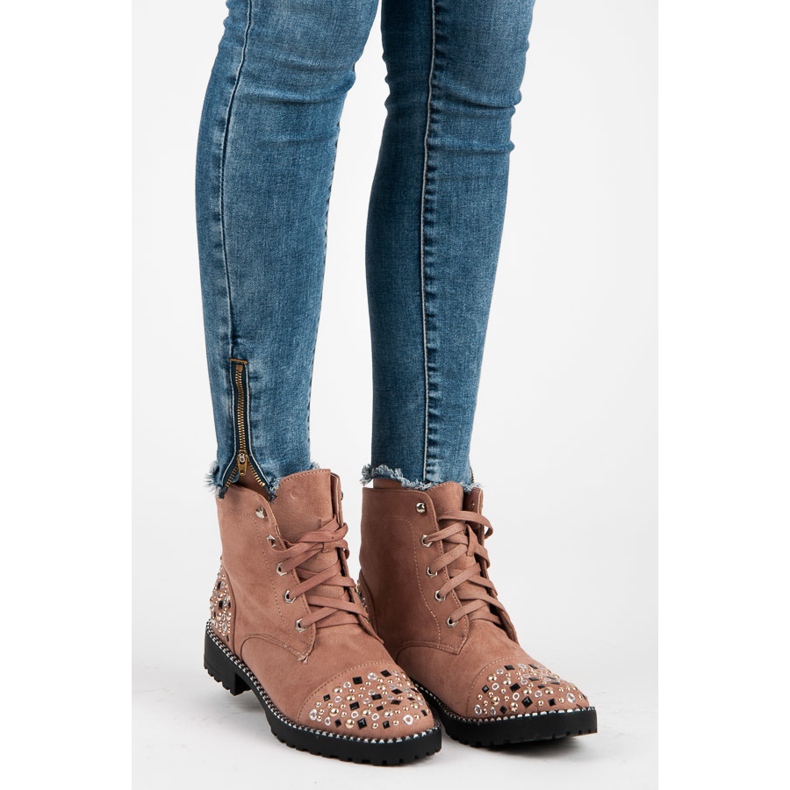 Ideal Shoes Lavoratori in pelle scamosciata rosa 1