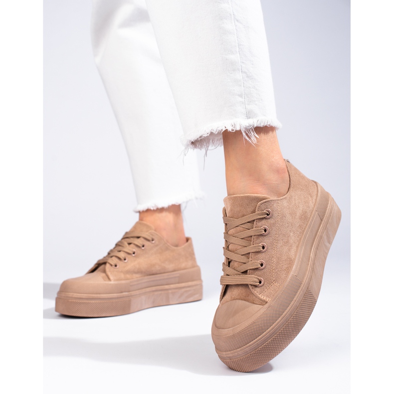 Sneakers alte in camoscio con plateau in Shelovet beige 1