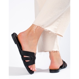 Pantofole nere da donna realizzate in pelle ecologica Shelovet nero 2