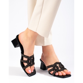 Eleganti pantofole Shelovet nere da donna sul palo nero 1
