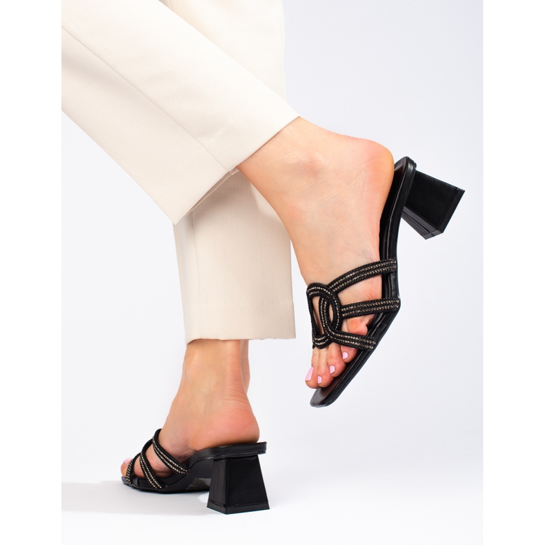 Eleganti pantofole Shelovet nere da donna sul palo nero 2