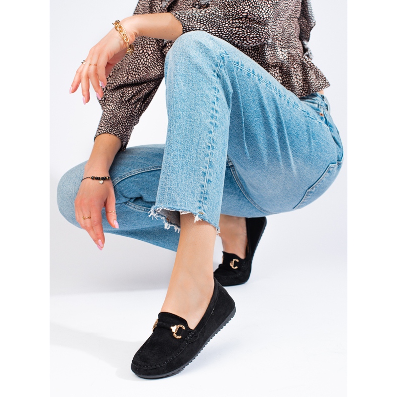 Mocassini Shelovet in camoscio nero da donna 1