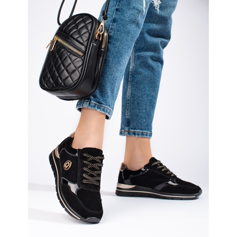 Shelovet scarpe sportive in pelle nera nero 2