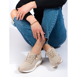 Sneakers con zeppa Shelovet in pelle beige 1