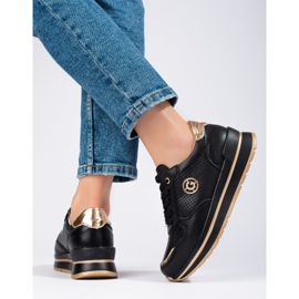 Sneakers in pelle nera sulla piattaforma Shelovet nero 1